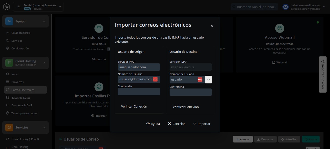 Configuración de importación IMAP