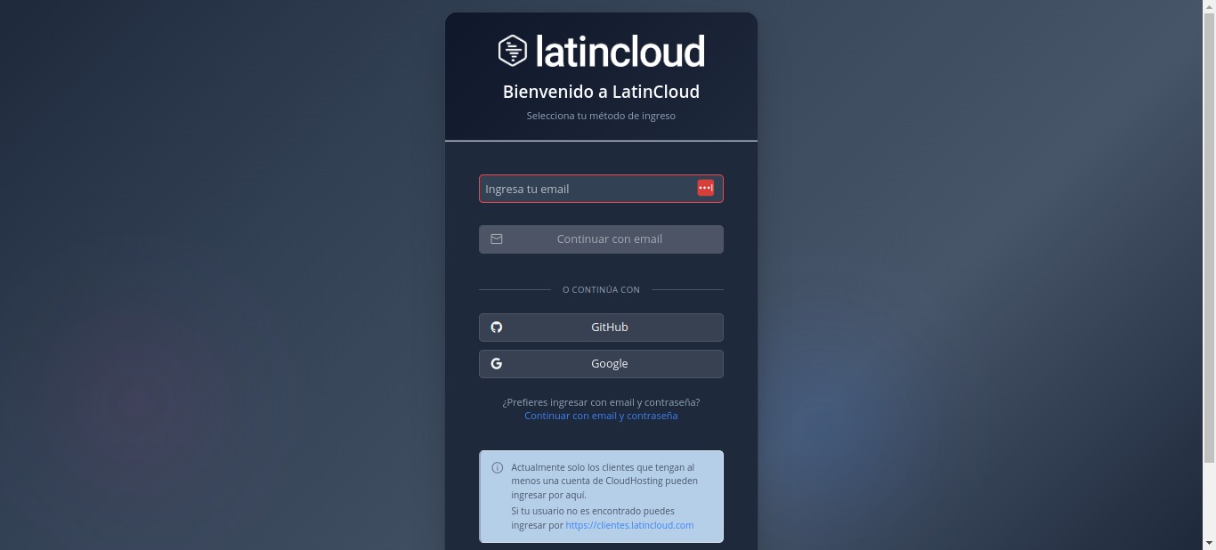 Ingreso a My.LatinCloud.com