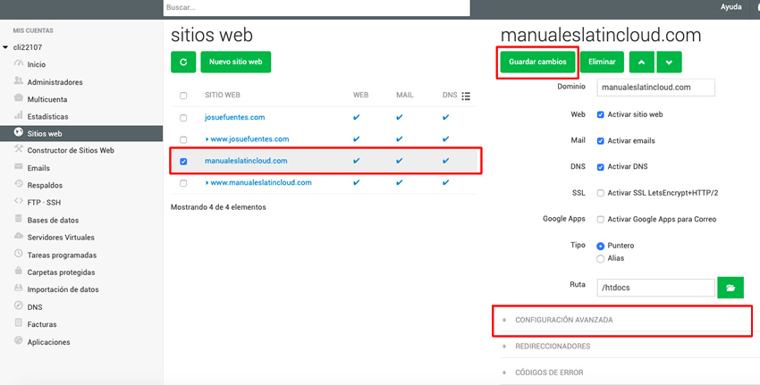 Cambiar versión php